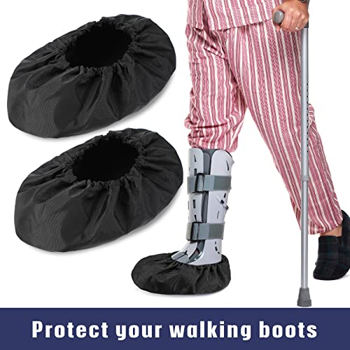 Geyoga 2 Pieces Walking Boot Cover Non Slip Reusable Shoe Covers for Non Skid Foot Brace Household Carpet Floor Protection Machine Washable(Medium,Black) Medium Black