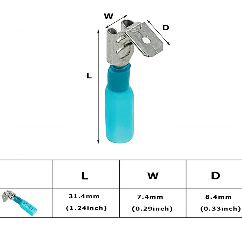 50PCS Heat Shrink Piggyback Spade Connectors, 16-14AWG Electrical Butt Terminals Insulated Quick Splice Crimp Terminal for Marine, Electronics, Automotive AWG16-14 50Blue