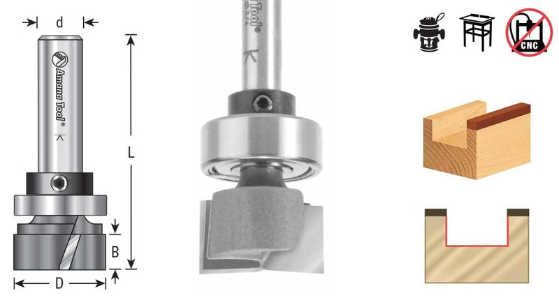 Amana Tool - 45563 Carbide Tipped Bottom Cleaning 3/4 Dia x 7/16 x 1/2" Shank with Upp
