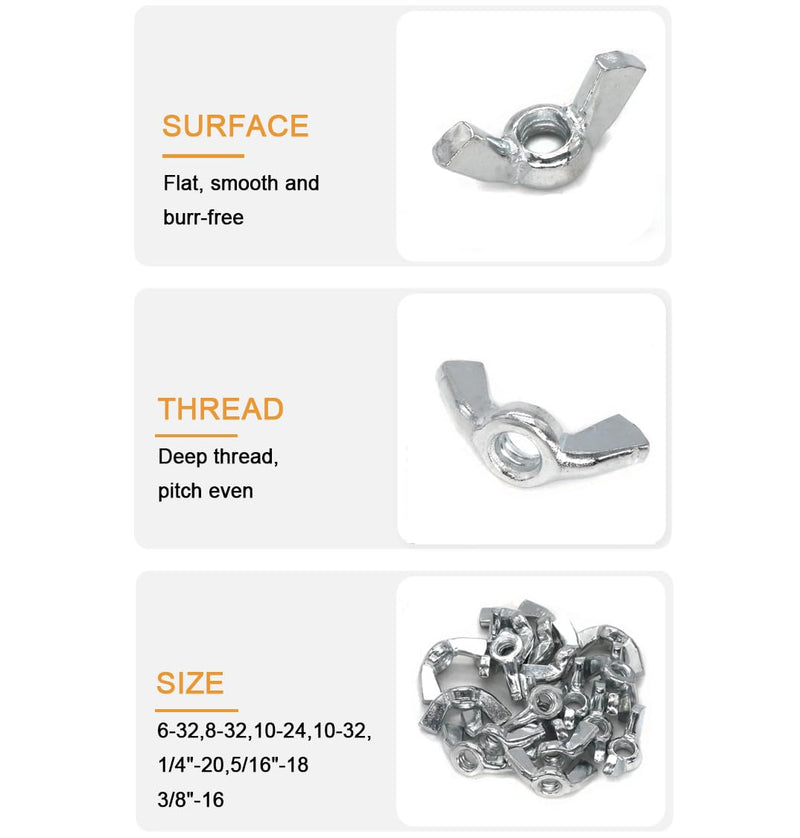 binifiMux Wing Nuts, 8-32 Wing Nuts, Fasteners Parts Butterfly Nut, Hurrican Shutter Panel Hand Twist Tighten Ear Wingnuts, Pack of 60 8#-32 Silver