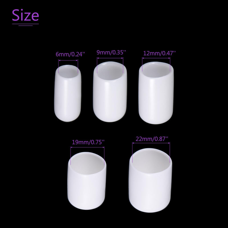 DMiotech 25 Pack 1/4" 3/8" 1/2" 3/4" 7/8" ID White Screw Thread Protectors Rubber End Caps Bolt Covers for Screw Bolt Furniture Pipe