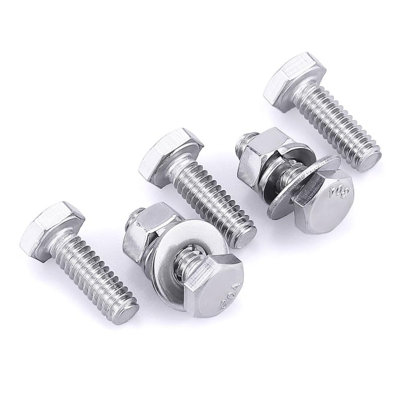 1/4-20 x 3/4" (10 Sets) Stainless Steel Hex Bolts Screws with Nuts Flat Washers Lock Washers, 304 SS 18-8, Hexagon Head, Fully Machine Threaded, Bright Finish 1/4-20 x 3/4" 10