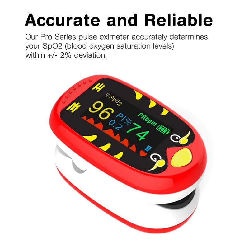 Pediatric Oximeter – Fingertip Pulse Oximeter for Kids, SpO2 Oxygen Monitor for Children, Cute Compact and Accurate, USB-C Rechargeable Mini Portable Design with TFT Display for Home and Travel-Red