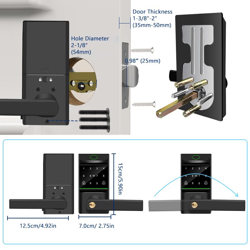 Keyless Entry Auto Door Lock, Smart Deadbolt Lock with Door Knob, Biometric Fingerprint, Passcode, Electronic Keypad, APP Control for Garden, Bedroom, Warehouse Exterior, Interior Door