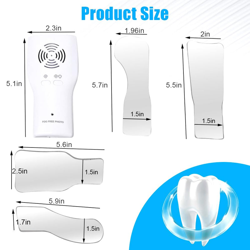 Fog-Free Dental Occlusal Photographic Mirror Device LED Light Fan | 4 Rhodium Intraoral Mirrors with Anti-Fog Fan, High-Precision Oral Inspection Device for Dentists and Hygienists