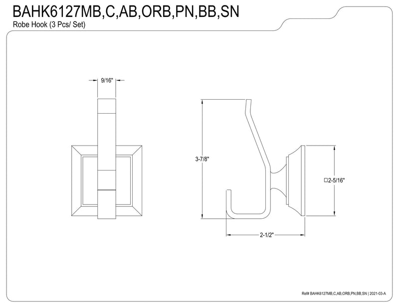 Kingston BAHK6127BB Bathroom Robe Hook/Towel Hook, Brushed Brass 3.88 x 2.5 x 2.31