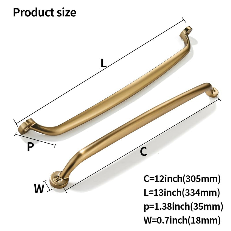 2 Pack 12 inch Hole Center Brushed Brass Cabinet Pulls - Heavy Duty Solid Drawer Hardware Kitchen Vanity Bathroom Handles 12"(305mm) Hole Center 2-Pack