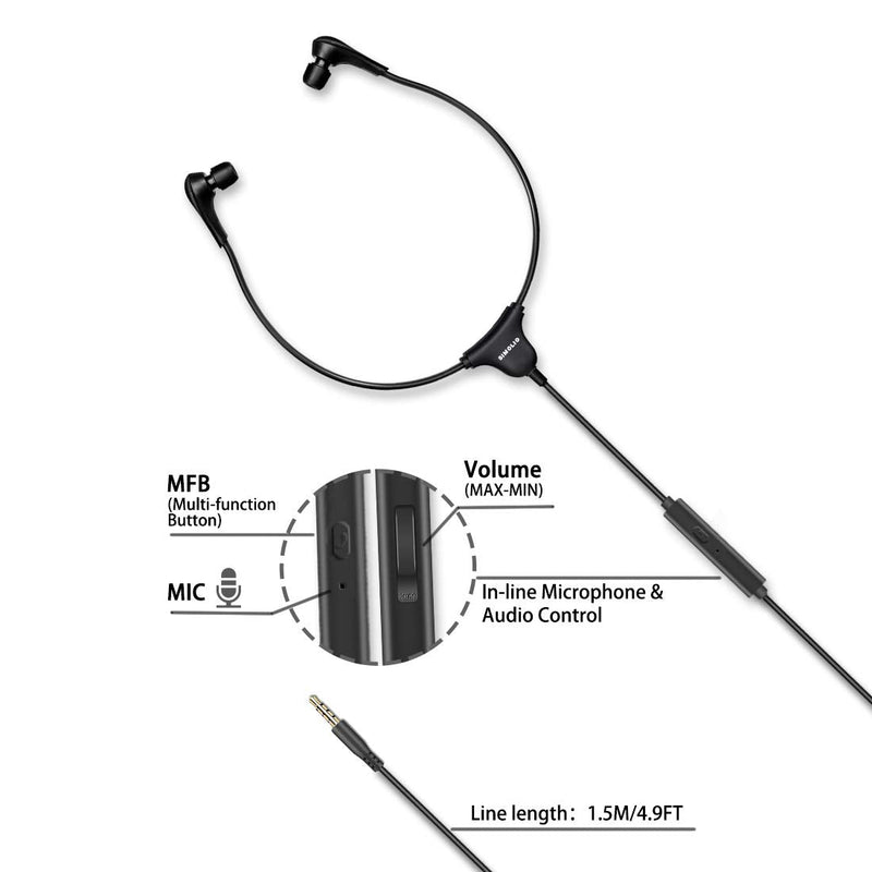 SIMOLIO Stereo Headset with Mic, Light Weight Stethoscope Transcription Headset with Volume Control and Soft Memory Foam Ear-Tips, 4.9FT Audio Cord, 3.5mm Plug Wired PC Headphones, SM-901M