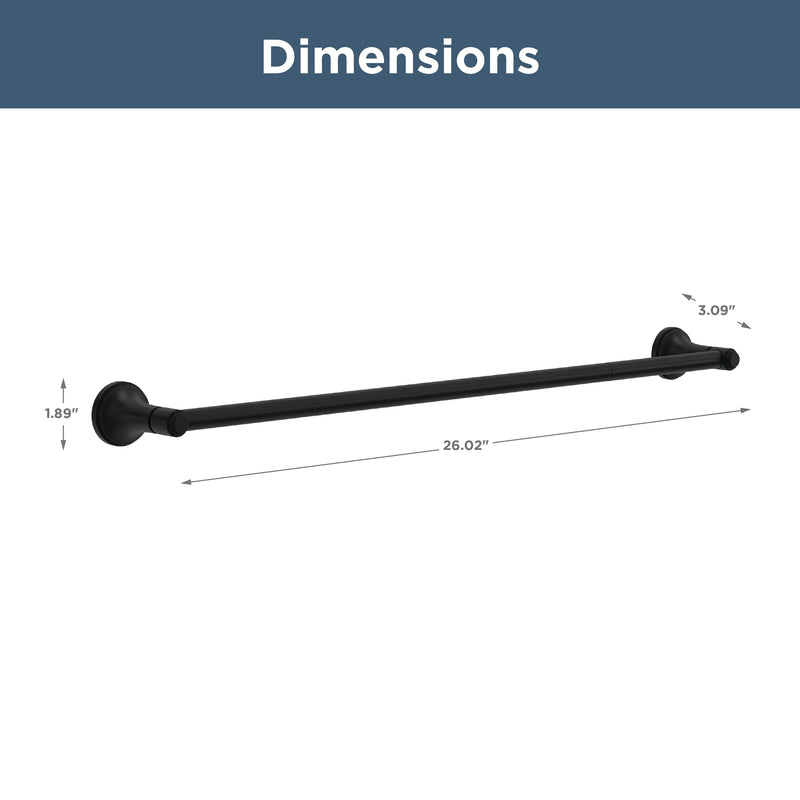 Franklin Brass Woodruff (1-Pack) 18'' Towel Rack w/ 6" Extender for Bathroom Matte Black Towel Bar for Bathroom Wall Mounted Towel Holder Rod WDRF26-MB