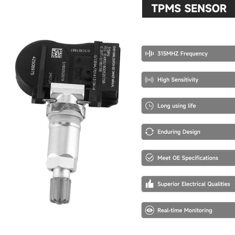 315MHz TPMS Sensor, Tire Pressure Monitoring System Sensor - Compatible for Mitsubishi Outlander, Lancer, i-MiEV, Outlander Sport - Replace Part 4250B975 Set of 4