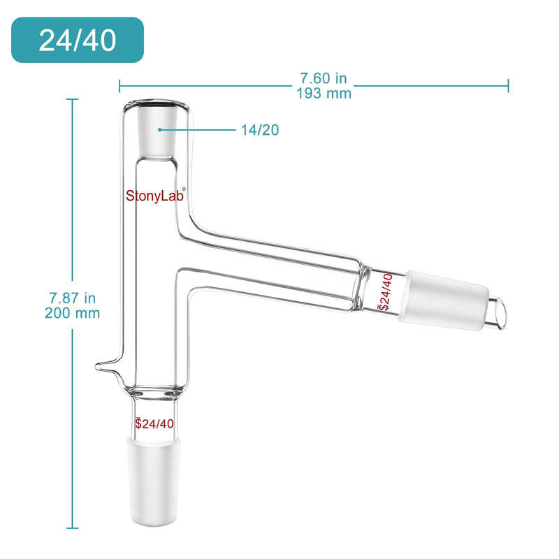 stonylab 75 Degree Distillation Head with Vacuum Jacket, 24/40 Lower and Side Ports, 14/20 Upper Port, Compatible with stonylab Adapters for Efficient Laboratory Distillation 14/20-24/40 Joint