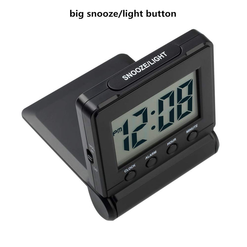 FAMICOZY Compact Digital Travel Alarm Clock with High/Low Volume Options,Simple to Set,Easy to Read,Bold Digits,Snooze Backlight,Quality Construction,2 AAA Battery Operated,Black Black