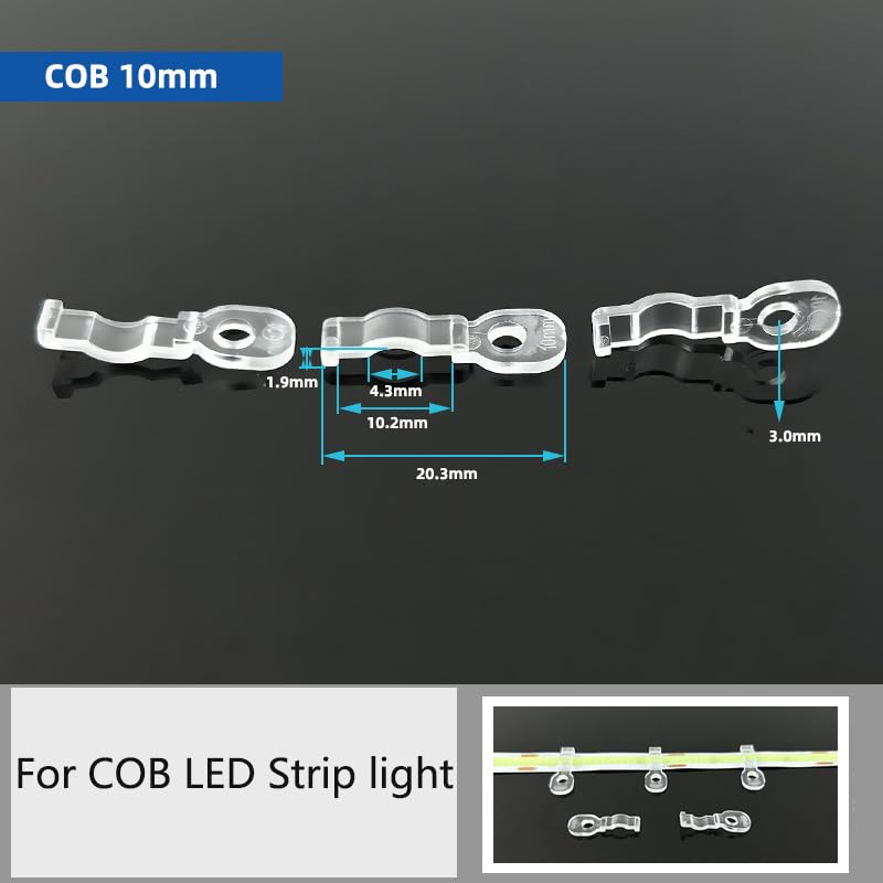 COB Strip Light Mounting Brackets,100 Pack Transparent Light Strip Fixing Clips,100 Screws Included to Fix COB LED Strips and Bare PCB Light Strips