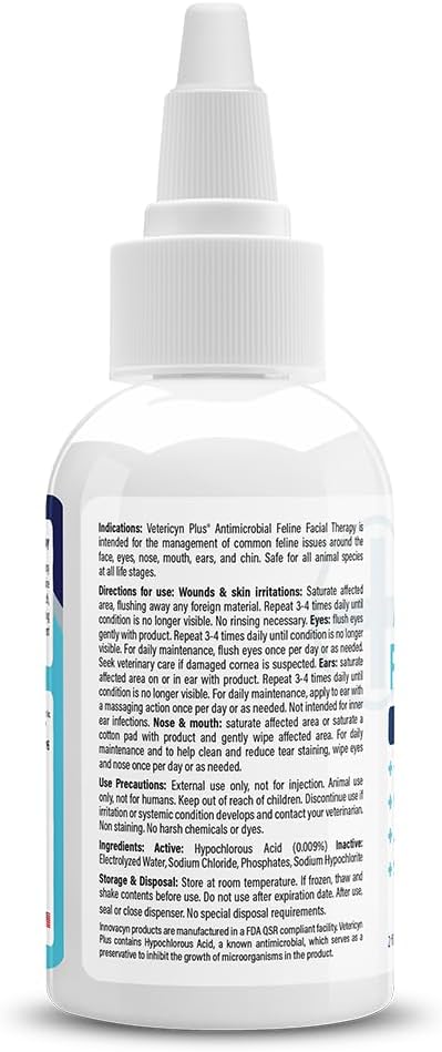 Vetericyn Plus Feline Facial Therapy. to Care for Cat Acne, Cuts, Mouth Sores, and Irritated Eyes and Ears on Cats of All Ages. Non-Toxic and Safe if Ingested. (2 oz)
