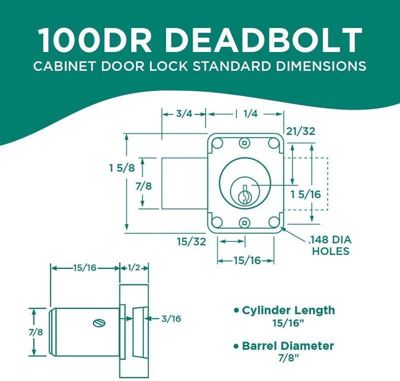 Olympus Lock 100DR Deadbolt Lock | 7/8” Chrome Key US26D | NATL KA101 Easily Rekeyable Cabinet Door Lock, Keyed Alike | Grade 1 Door Locks with Keys | Deadbolt Cabinet Locks | Cabinet Lock for Doors 15/16 barrel length Common Key "101" Satin Chrome