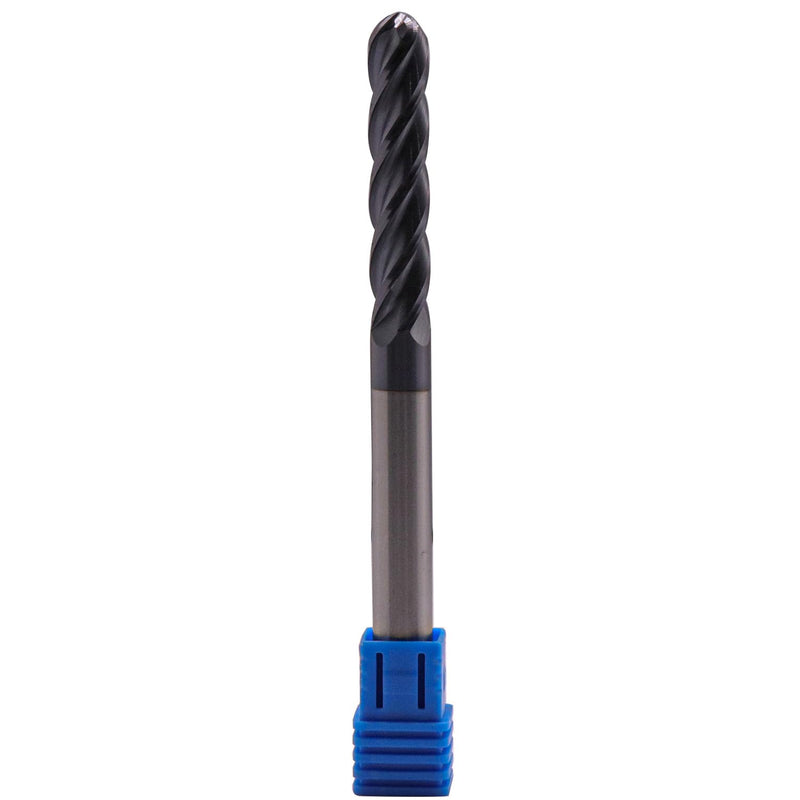5/16" 4 Flute Solid Carbide Long Ball Nose End Mill, AlTiN Coated, 4" OAL | 30° Helix, 5/16" Cutting, 5/16" Shank, 1-5/8" LOC, for Milling Stainless Steel, Hardened Steel, Alloy Steel 5/16 in