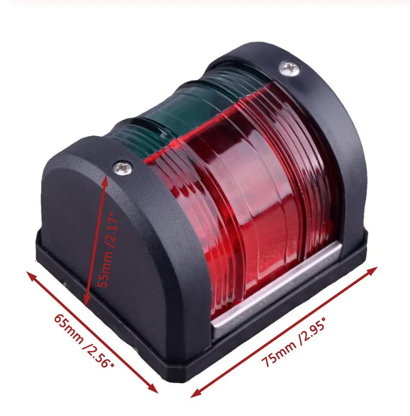 Boat Pontoon LED Navigation Light Black ABS Plastic Housing Boats Up to 12M Waterproof IP:66 Surface Mount 2NM (Combo Green and Red Bow)