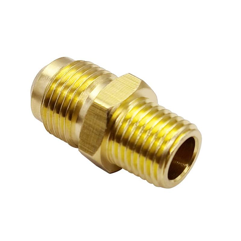 Hooshing 3/8" Flare to 1/4" NPT Male Brass Flare Tube Pipe Fitting Coupler Union Propane Gas Fitting Connector, 2 Pack 1/4" Male NPT x 3/8" Male Flare