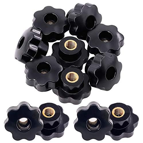15Pcs M10 Star Knob Clamping Handle Nut Through Hole Set Brass Female Threaded Handle Screw On Knob Grip Black Plastic M10 x 15pcs