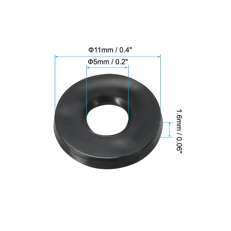PATIKIL M5 Rubber Flat Washer, 60 Pack 5mm ID 11mm OD 1.6mm Thick Sealing Spacer Gasket Ring for Faucet Pipe Water Hose Fastener Bolt, Black 5x11x1.6mm