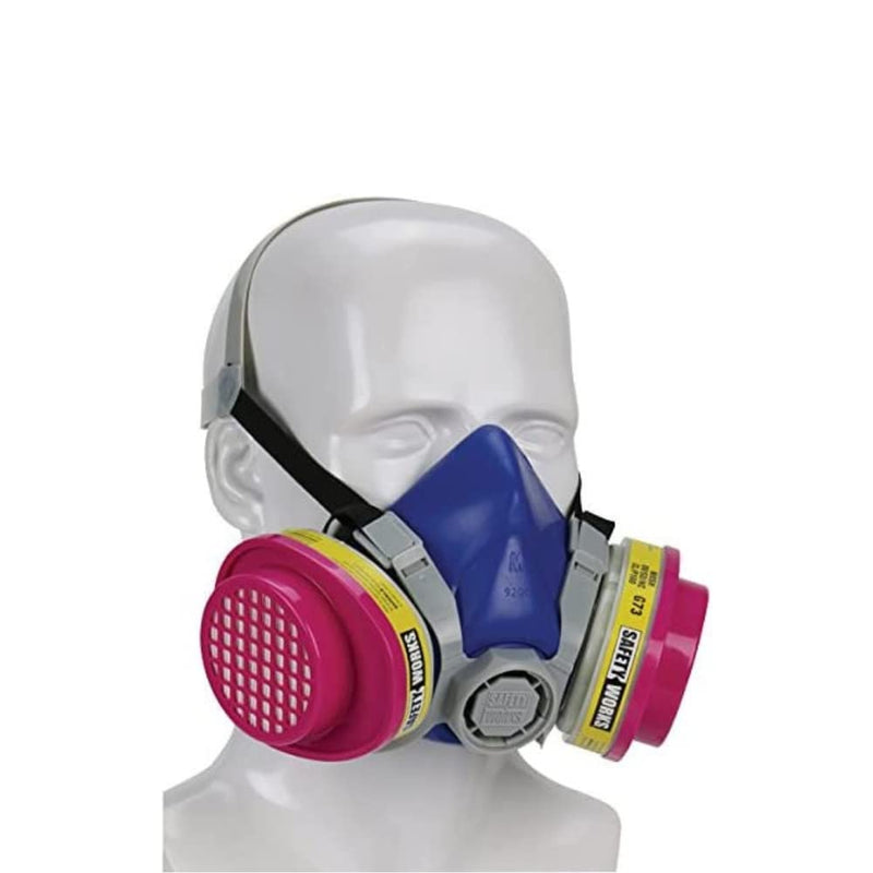 Safety Works SWX00320 Multi-Purpose Respirator Half-Mask Niosh Ov/AG/P100, Grey/Blue 1 Count (Pack of 1)
