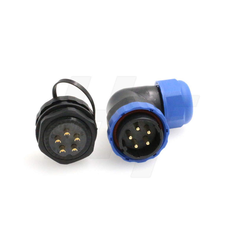 HangTon HE29 5 Pin Waterproof Connector Angled Plastic Threaded Outdoor Industrial Electrical Power 25Amp Circular Male Female Wire Cable Plug + Panel Socket (5 pin) - NewNest Australia