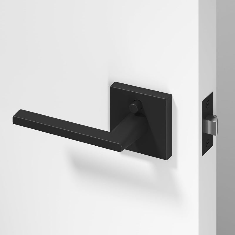 Okun Quadra 1-Pack Matte Black Privacy Door Levers – Push Button Lock, Reversible, Sleek Concealed-Mount Design for Bedroom & Bathroom 1 Pack