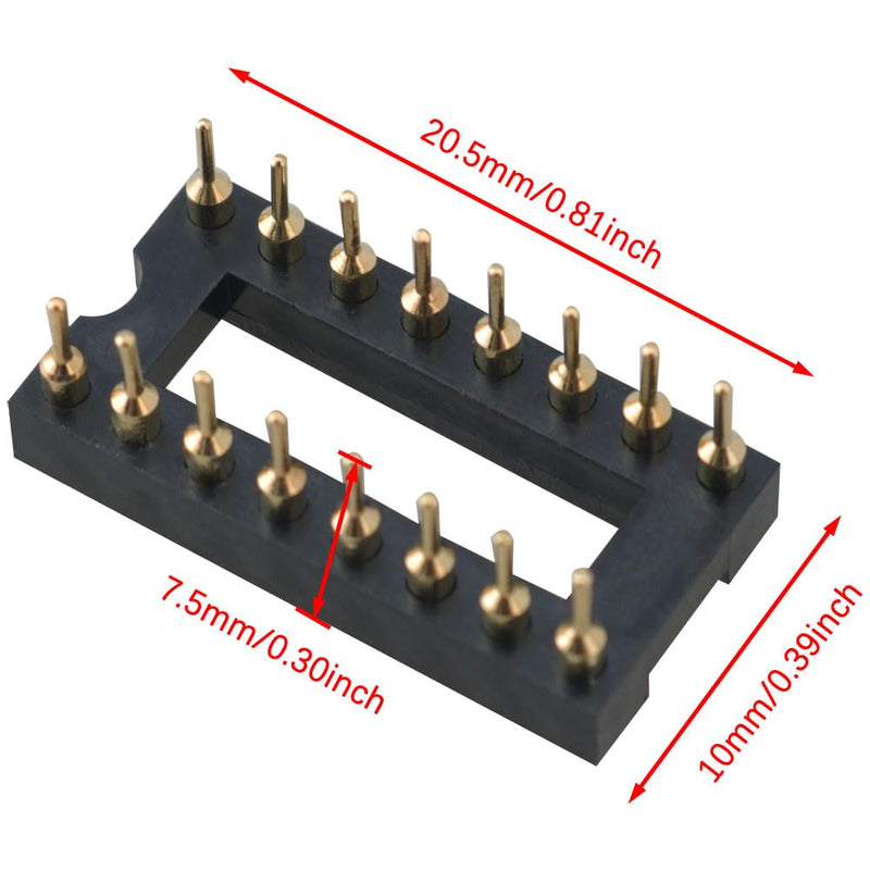 10PCS Gold Plated DIP IC Chip Socket Adapter 2 Rows 16 Round Pin Soldering IC Chip Socket Adapter for Double Rows Flat Straight Pin Soldering PCB Board Electronic Components