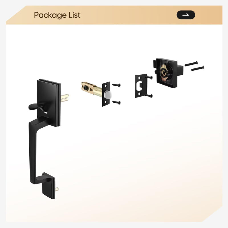 Leydebong Black Front Door Handle Set with Reversible Lever - Exterior Door Handle Set for Right or Left Handed Doors, No Lock Entry Lever, Matte Black Finish