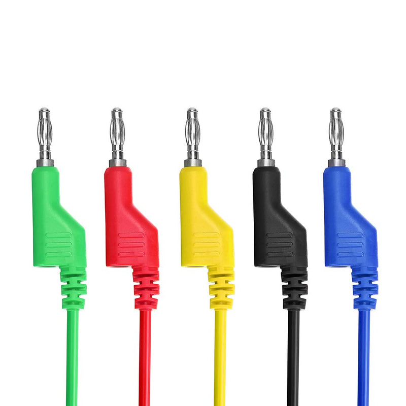 Sumnacon Multimeter Banana Plug to Crocodile Alligator Clip Test Probe, 5PCS 4mm Stackable Colorful Silicone Banana Plug to Alligator Clip Test Probe Lead Wire Cable 1M 3.3 ft