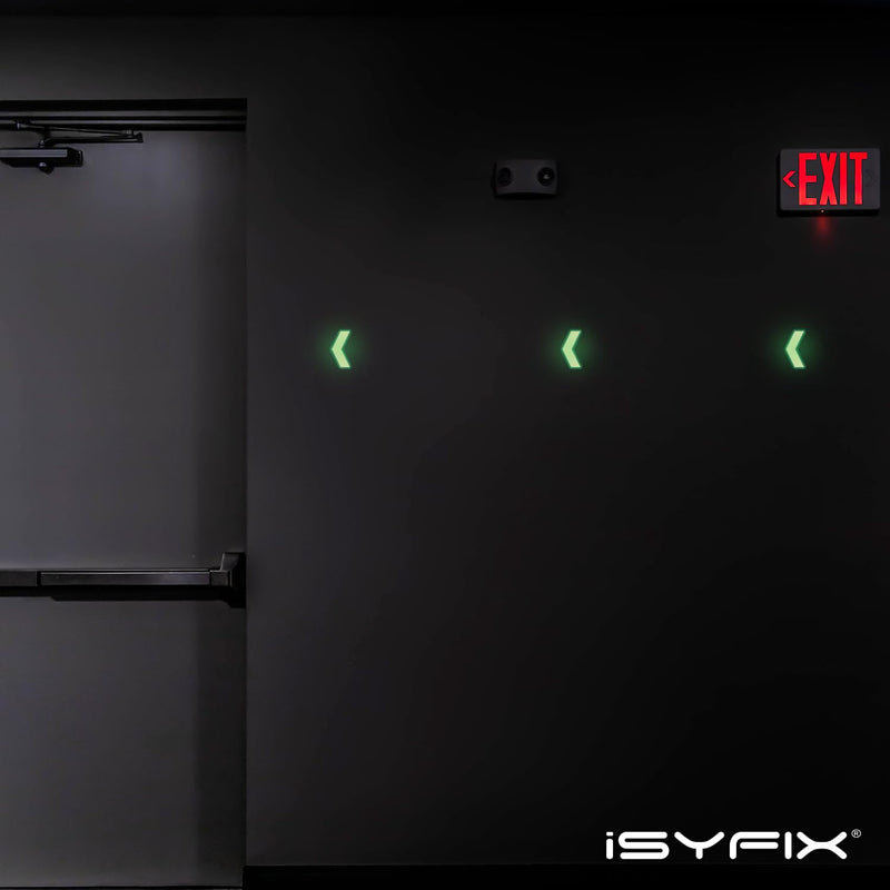 iSYFIX Glow in the Dark Arrow Stickers - 30 Pack, 4x2 Inch - Premium Self-Adhesive Photoluminescent Vinyl, Safety Sticker, Perfect to mark Stairs, Exits, Steps, Garages, Home, Office, Switches & Walls