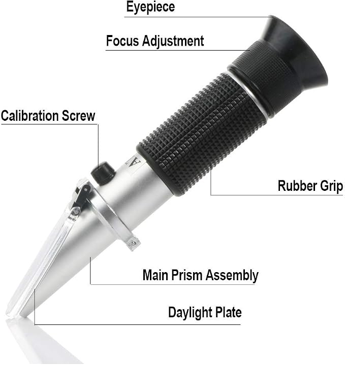 Brix Refractometer, Brix Meter Refractometer with ATC, Dual Scale Refractometer Brix 0-32% & Specific Gravity 1.000-1.130, Lab Refractometer for Wine Making, Beer Brewing, Fruit, Sugar Content