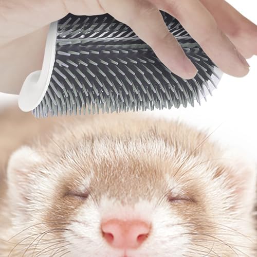 SunGrow Self-Grooming Brush for Ferrets & Cats, Light Gray Self Massager, Mountable to Corners and Flat Surfaces, Includes Brush, Catnip, Screws and Adhesive Tape (2 Pieces) 2 Pieces - PawsPlanet Australia