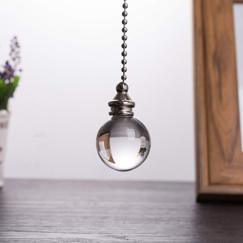 LONGSHENG - SINCE 2001 - Ceiling Fan Pull Chain, 2pcs Clear 30mm Diameter Crystal Ball Fan Pull Chain, 20 Inches Fan Pulls Set with Connector Ceiling Fan Pull Chain Ornaments Lighting Accessories