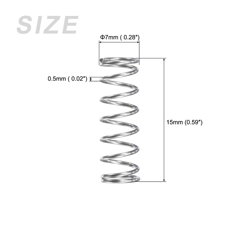 METALLIXITY Compression Springs (0.5x7mm OD,15mm Free Length) 20Pcs, 304 Stainless Steel Extension Spring - for Shop Home Repairs, DIY Projects, Silver Tone 0.5mm x 7mm x 15mm