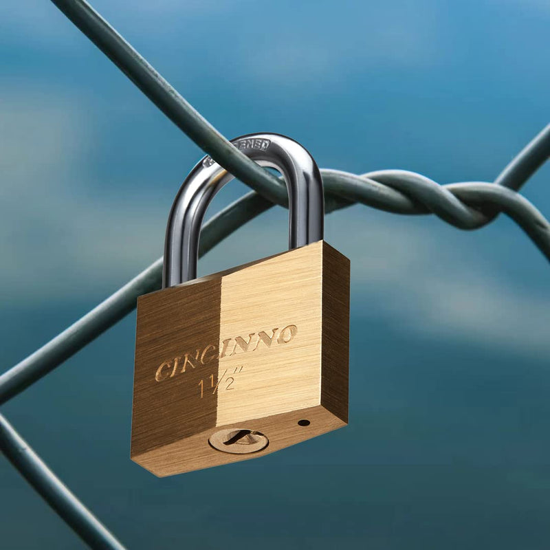 Solid Brass Padlock with Key, Key Lock with 1-9/16" Wide Body, 2 Pack Keyed Alike Locker Lock with Key 40mm 2pack