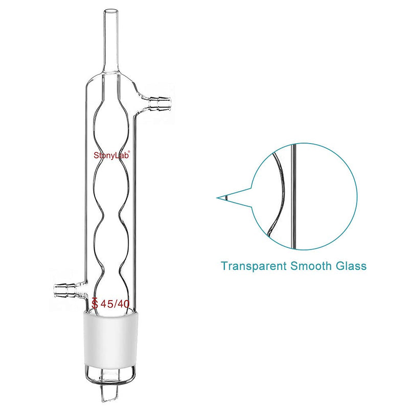 stonylab Allihn Condenser Reflux for Soxhlet Extractor, Borosilicate Glass Allihn Condenser with 45/40 Joint 250 mm Jacket Length Lab Glass Condenser (45/40 Joint)