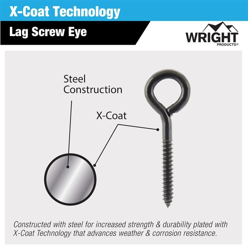 Wright Products Lag Screw Eye, 5-Pack, 5.25 Inch x .43 inch - Heavy-Duty, Weather-Resistant Hardware for Outdoor and Indoor Applications - Ideal for Hanging Plants, Swing Sets, Matte Black