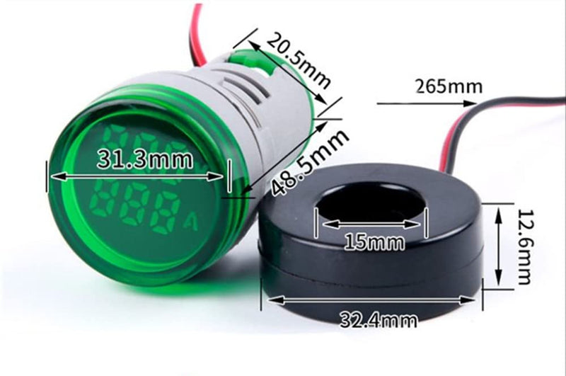 3pcs AC Current and Voltage Indicator with Two-Digit Display, 22mm Round Head LED Multi-Function Measuring Instrument Monitor Green red Yellow V . A