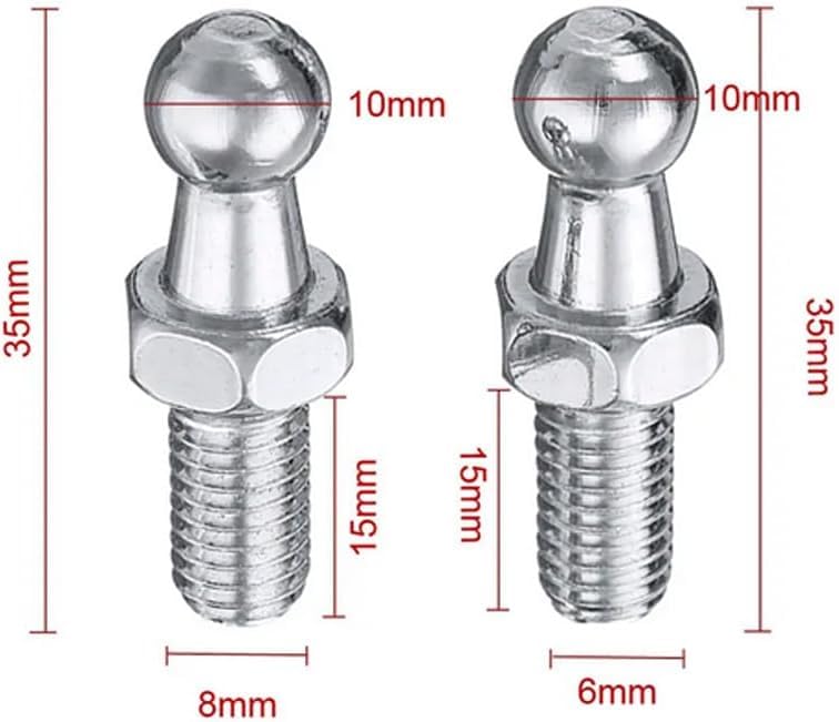 Qty 5 10mm Ball Studs with Hardware M8 Pin Bolt End Fittings 5/16-18 Thread x 1/2" Long Shank for Gas Lift Support Strut Ended Bonnet Fittings (Black, M8 Screw 5pcs) Black