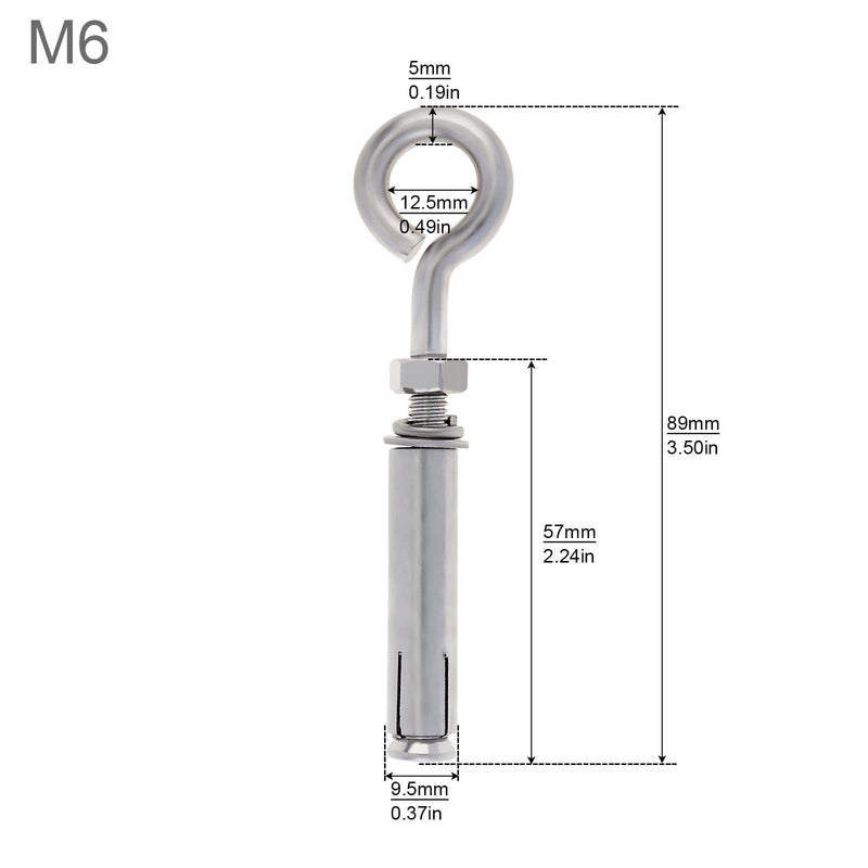 M6 Concrete Eye Bolt, 10 Pack M6*89mm Eyebolt Bolt Stainless Steel Wall Concrete Shoulder Brick Anchors, Heavy Duty Expansion Screw Lifting Ring Bolt Fastener 10PCS - M6 1/4inch