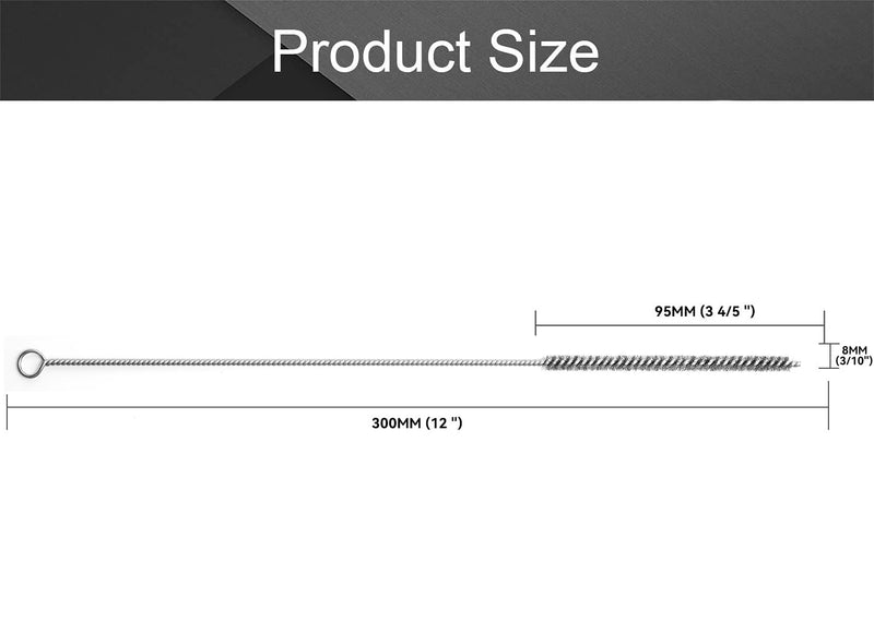 12 Inch Pipe Cleaning Brush Set with Stainless Steel Bristles, Steel Wire Tube Brush Kit for Auto Parts Polishing, Machining, Bottles, Tubes, Etc.（8mm-20pcs） 20PCS 3/10"(8MM)-20PCS