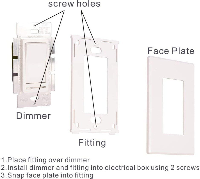 Cloudy Bay in Wall Dimmer Switch for LED Light/CFL/Incandescent,3-Way Single Pole Dimmable Slide,600 Watt max,Cover Plate Included 1-Pack
