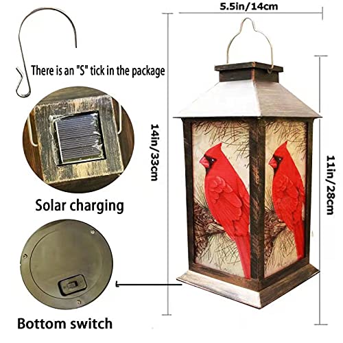 Solar Lanterns, Outdoor Hanging Lanterns Waterproof LED Solar Cardinal Lights Tabletop Lamp for Outdoor Patio Garden as Gifts for Mom Grandma Women Art Deco1