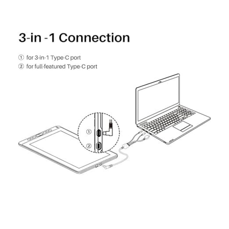 3-in-1 Cable CB05A Suitable for huion Graphics Drawing Tablet Display Kamvas 12 Kamvas 13 Kamvas 16 (2021) with HDMI Type C
