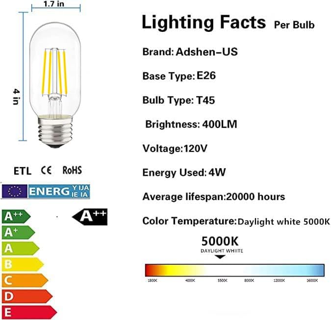 LED Tubular Bulb 4W,E26 Clear Edison Bulb,40W Equivalent 400 Lumens, Antique Edison Style LED Filament Light Bulbs,2700K Warm White Non Dimmable Pack of 12 4 Watt Warm White 12pc