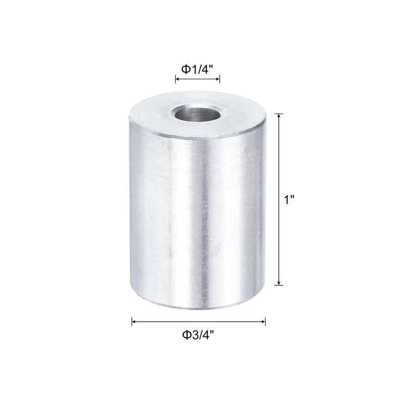 uxcell 10pcs Aluminum Spacer 1/4" Bore x 3/4" OD x 1" Length Screw Standoff Bushing Plain Finish Round Metal Spacer for 1/4 ID Screws Bolts and Rods 1/4" x 3/4" x 1" Silver Tone