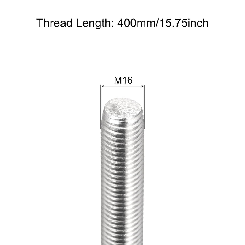 TOP-VIGOR 1Pcs M16-2.0 x 400mm Length Fully Threaded Rod, 304 Stainless Steel Right Hand Threads Rods, Fully Studding Rod Bar for Anchor Bolts, Clamps, Hangers and U-Bolts M16 x 400mm
