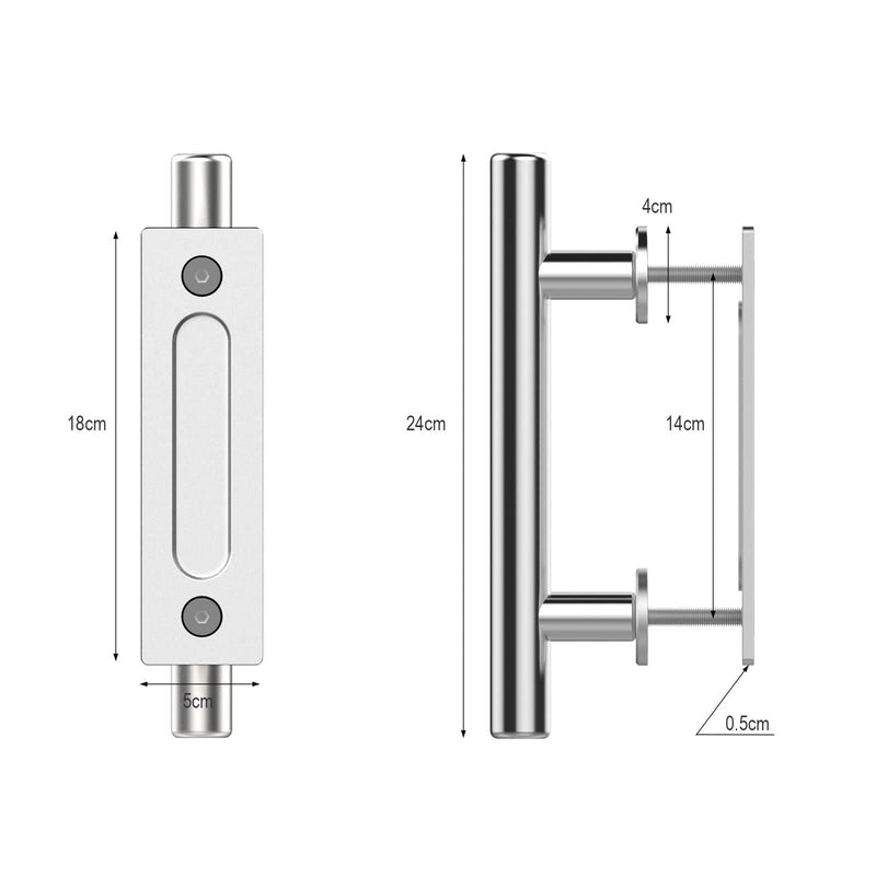 9.5''/24CM Sliding Barn Door Handle Double Sided Pull and Flush Barn Door Embedded Invisible Stainless Steel Stainless Steel 9.5''/24CM