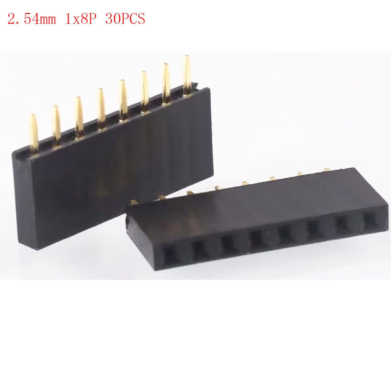 2.54mm 0.1" 1x8Pin Female Socket Pin Row 8P Single Row Straight Female/Male Socket/Pin Header Connectors, Pack of 30 1 x 8Pin Female Socket